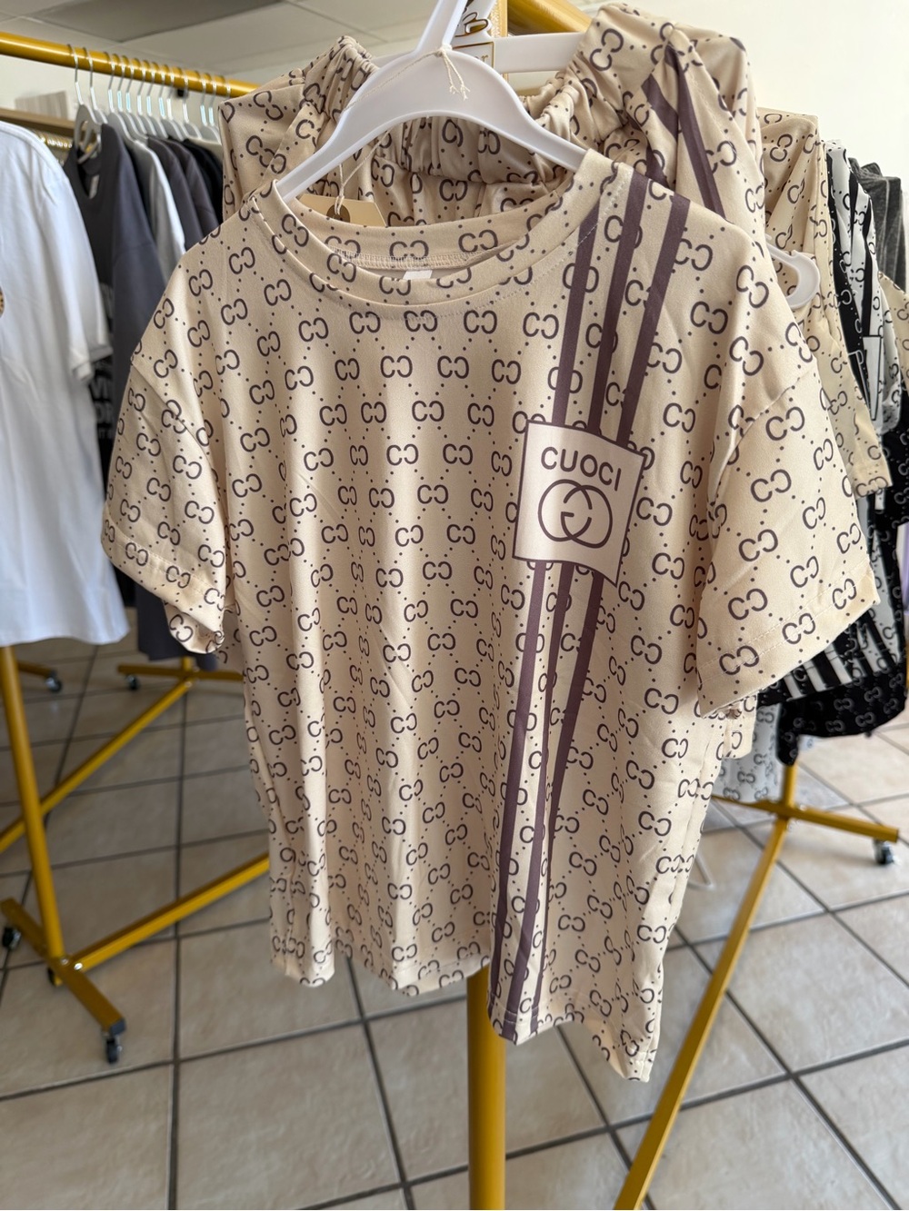 Kids Beige Logo-Print Short Sleeve Top